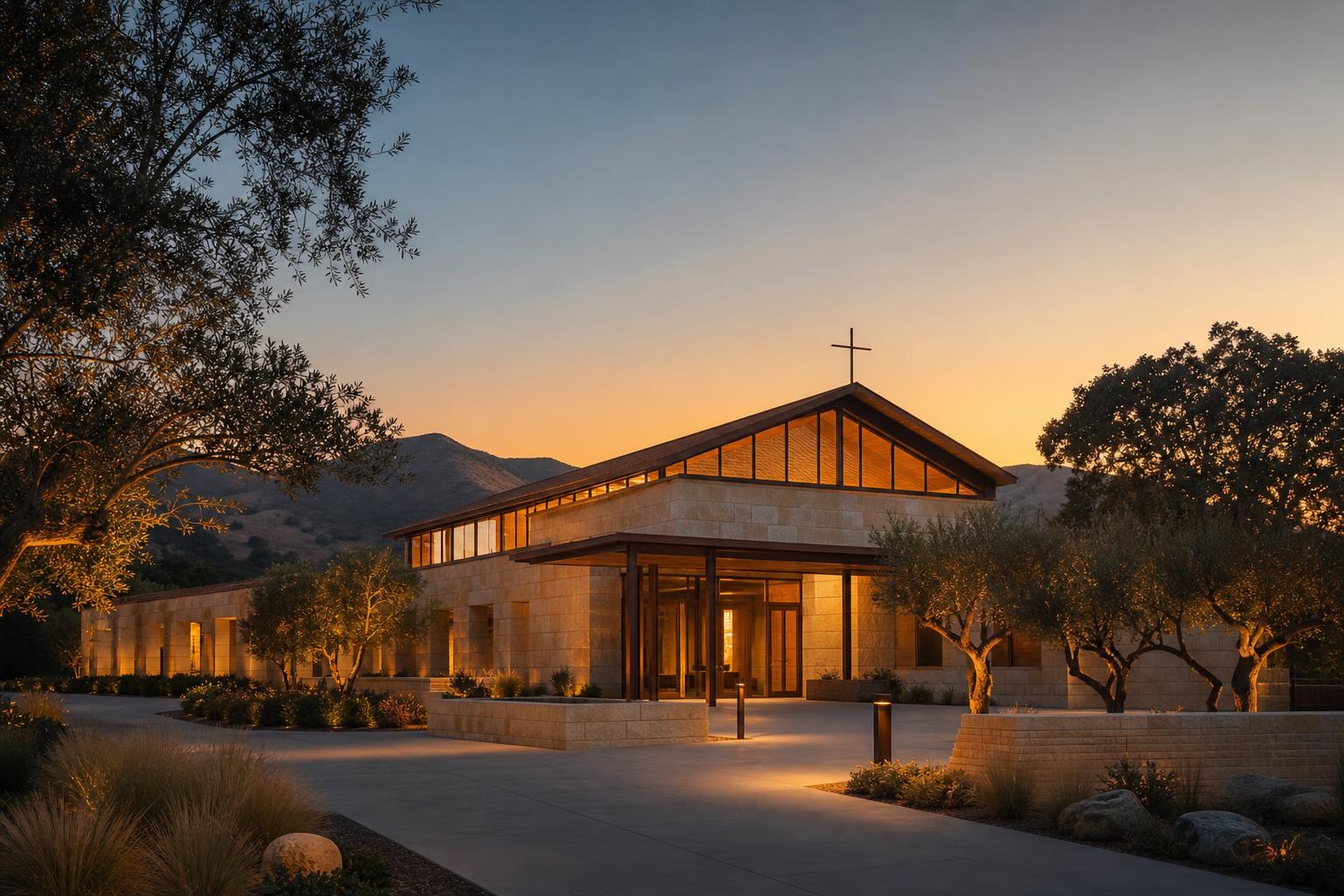 Foothill Family Church campus at sunset